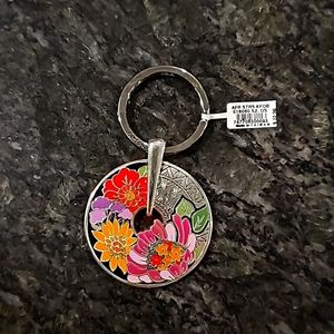 NWT Brighton AFRICA STORIES SAFARI FLORAL Multi Enamel  Silver Key Fob MSRP $52